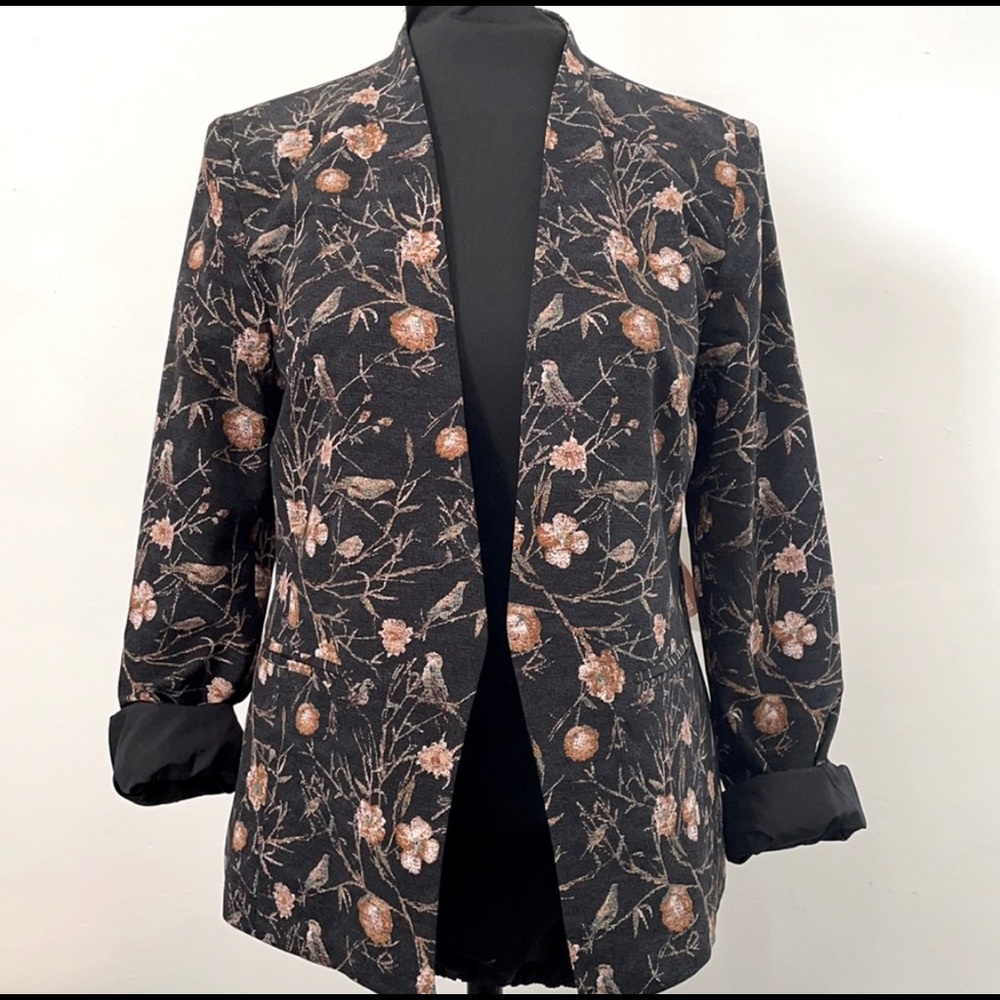 Forever 21 Contemporary Blazer Jacket Beautiful Birds Flowers Trees